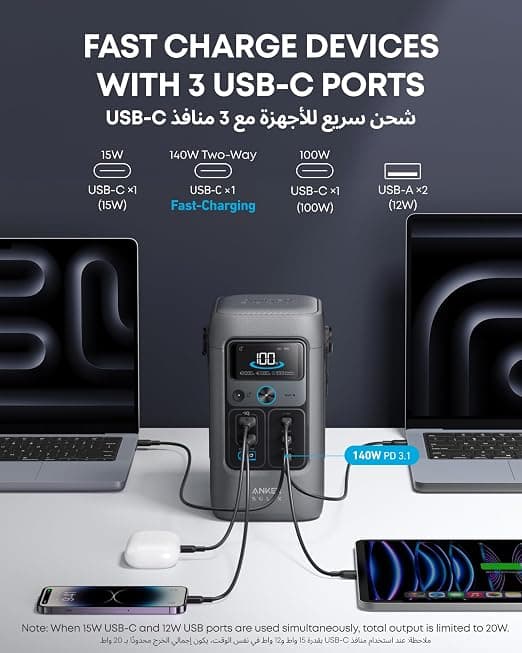 Anker SOLIX C200 DC Portable Power Station — 60,000mAh (192Wh) LiFePO4, 200W, 140W USB-C