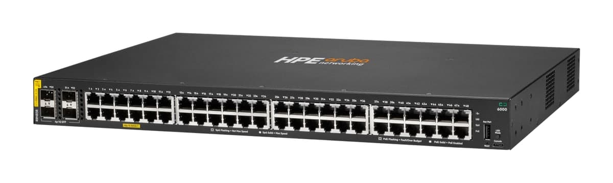 HPE Aruba Networking CX 6000 48G Class4 PoE 4SFP 370W Switch — 48× Gigabit PoE, 4× 1G SFP (R8N85B)