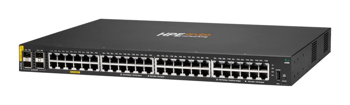 HPE Aruba Networking CX 6100 48G Class4 PoE 4SFP+ 370W Switch — 48× Gigabit PoE, 4× 10G SFP+ (JL675A)