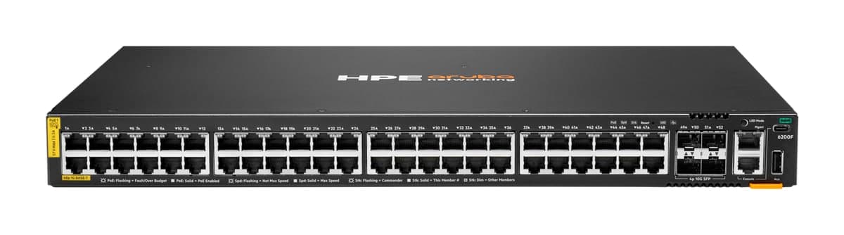 HPE Aruba Networking CX 6200F 48G Class4 PoE 4SFP+ 370W Switch — 48× Gigabit PoE, 4× 10G SFP+ (JL727B)