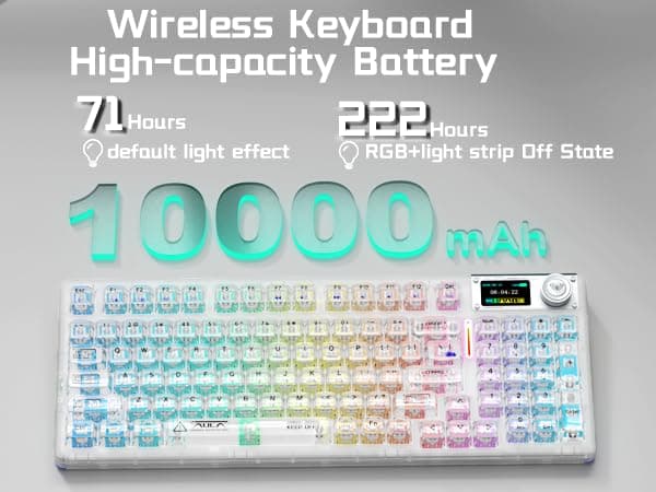 AULA F98 Pro V3 Wireless Mechanical Keyboard — Tri-mode (2.4GHz / Bluetooth / USB-C), Hot-swappable, Gasket, RGB, Screen + Knob, White