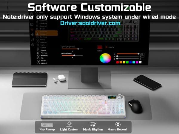 AULA F98 Pro V3 Wireless Mechanical Keyboard — Tri-mode (2.4GHz / Bluetooth / USB-C), Hot-swappable, Gasket, RGB, Screen + Knob, White