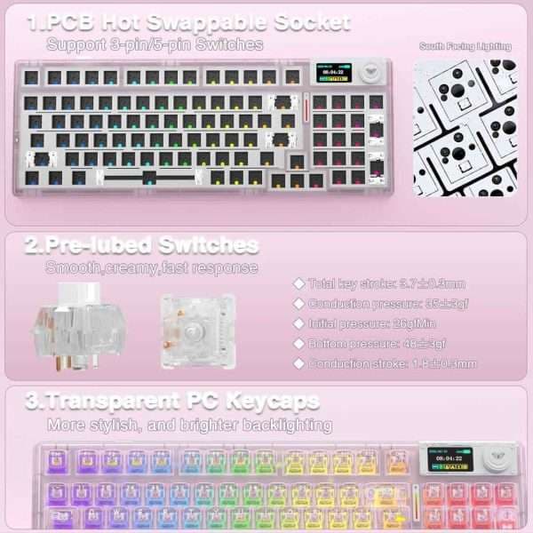 AULA F98 V3 Wireless Mechanical Keyboard — Tri-mode (2.4GHz / Bluetooth / USB-C), Gasket, Pink