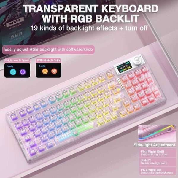 AULA F98 V3 Wireless Mechanical Keyboard — Tri-mode (2.4GHz / Bluetooth / USB-C), Gasket, Pink