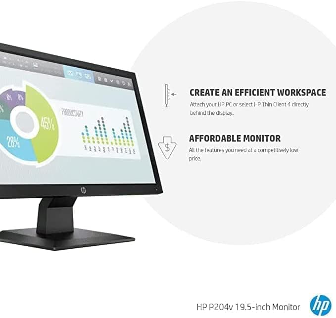 HP P204v Monitor — 19.5" HD+ (1600×900) TN, HDMI + VGA