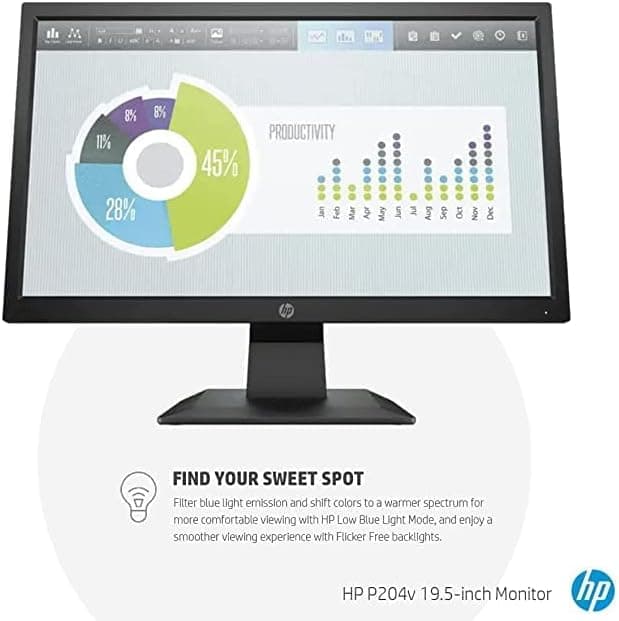 HP P204v Monitor — 19.5" HD+ (1600×900) TN, HDMI + VGA