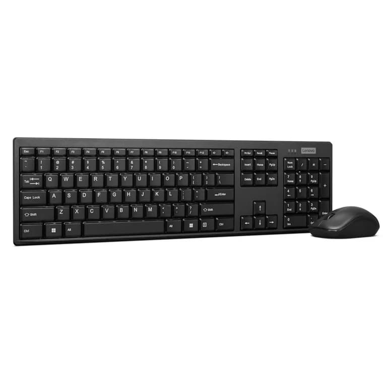 Lenovo 100 Wireless Keyboard & Mouse Combo — 2.4GHz Nano Receiver, Ambidextrous 1000 DPI Mouse, English, Black (GX30L66303)