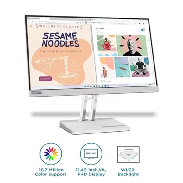 Lenovo L22e-40 Monitor — 21.5" FHD (1920×1080) VA, 75Hz, HDMI + VGA, Cloud Grey (67AFKACBAE)