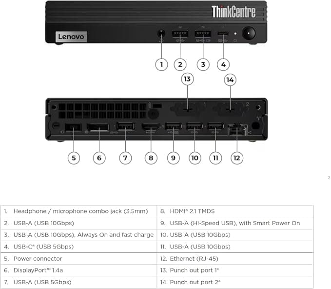 Lenovo ThinkCentre M70q Gen 6 Tiny — Core Ultra 5 225T, 8GB, 512GB SSD, English, FreeDOS (13A4002WGP)