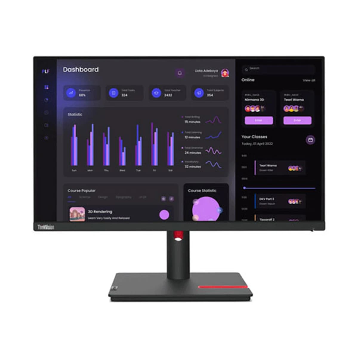 Lenovo ThinkVision T24i-30 Monitor — 23.8" FHD (1920×1080) IPS, 60Hz, USB hub, HDMI + DP + VGA (63CFMATXUK)