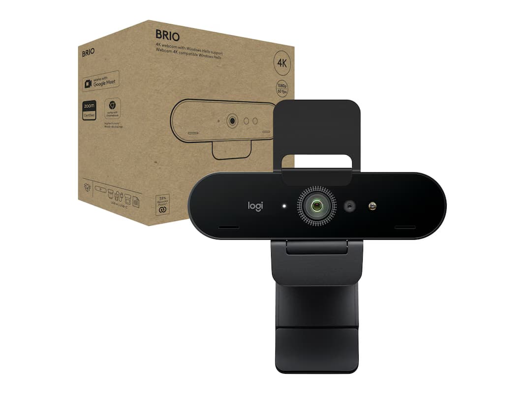 Logitech Brio 4K Ultra HD Webcam — 4K UHD, HDR, Windows Hello, 5x Zoom, Privacy Shutter (960-001724)