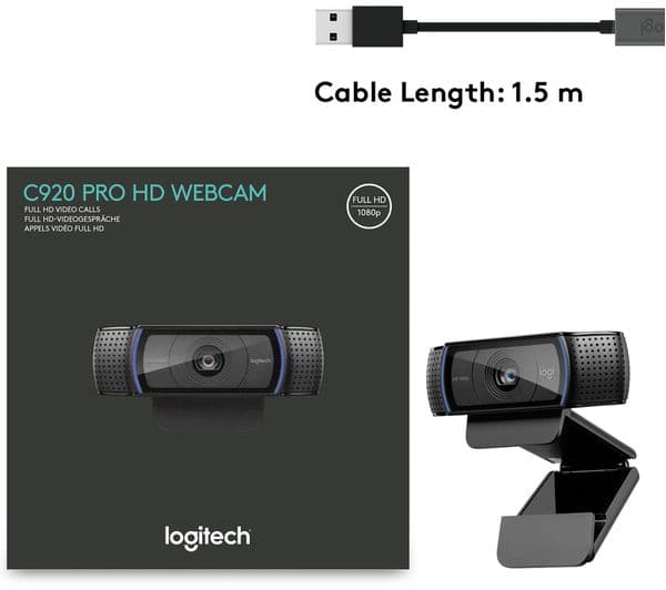 Logitech C920 HD Pro Webcam — Full HD 1080p, Autofocus, Stereo Mic (960-001055)