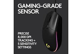 Logitech G203 Lightsync Gaming Mouse — Wired, 8000 DPI, 6 Buttons, RGB, Black (910-005796)