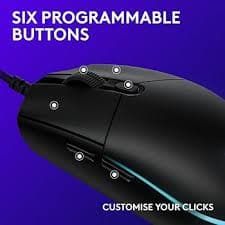 Logitech G203 Lightsync Gaming Mouse — Wired, 8000 DPI, 6 Buttons, RGB, Black (910-005796)