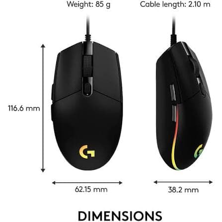 Logitech G203 Lightsync Gaming Mouse — Wired, 8000 DPI, 6 Buttons, RGB, Black (910-005796)