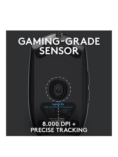Logitech G203 Lightsync Gaming Mouse — Wired, 8000 DPI, 6 Buttons, RGB, Black (910-005796)