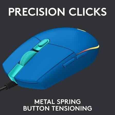 Logitech G203 Lightsync Gaming Mouse — Wired, 8000 DPI, 6 Buttons, RGB, Blue (910-005798)