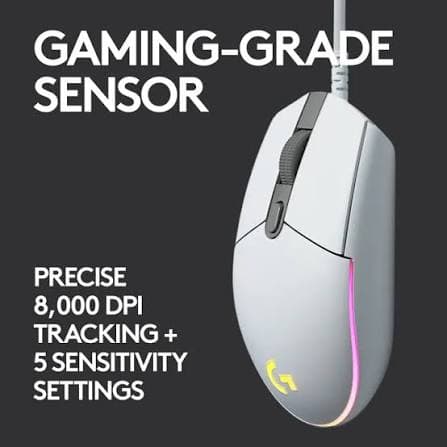 Logitech G203 Lightsync Gaming Mouse — Wired, 8000 DPI, 6 Buttons, RGB, White (910-005797)