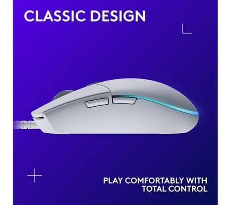 Logitech G203 Lightsync Gaming Mouse — Wired, 8000 DPI, 6 Buttons, RGB, White (910-005797)