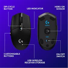 Logitech G305 Lightspeed Wireless Gaming Mouse — HERO 12K, 6 Buttons, 250h Battery (910-005283)