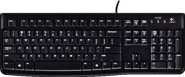 Logitech K120 Wired Keyboard — USB, Full-size, Spill-resistant, Quiet (920-002495)