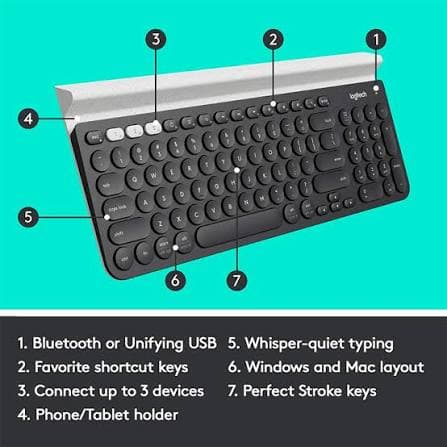 Logitech K780 Multi-Device Wireless Keyboard — Bluetooth/Unifying, Device Cradle, Quiet, Number Pad (920-010072)