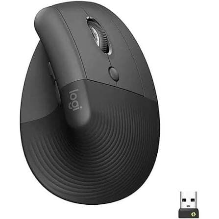 Logitech Lift Vertical Ergonomic Mouse — 57° Angle, Bluetooth/Bolt, 4000 DPI, Quiet, Graphite (910-006473)