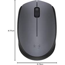 Logitech M171 Wireless Mouse — 2.4GHz, 1000 DPI, Ambidextrous, Grey (910-004655)
