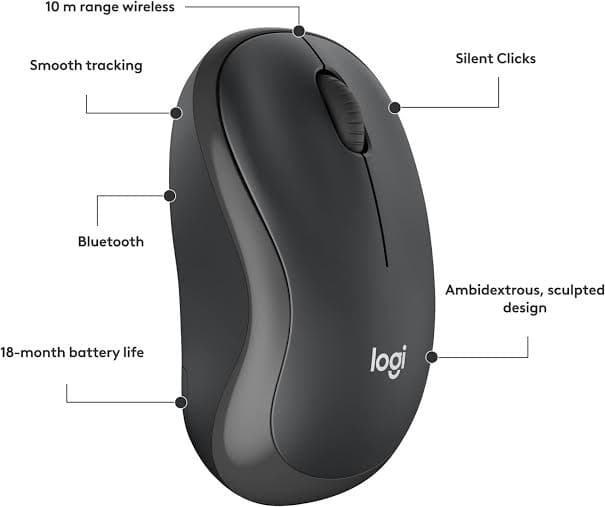 Logitech M240 Silent Bluetooth Mouse — 90% Quieter Clicks, 18-month Battery (910-007119)