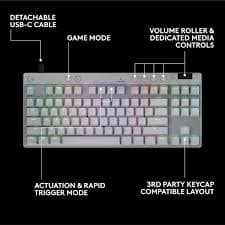 Logitech Pro X TKL Rapid Gaming Keyboard — Magnetic Analog (Hall-Effect), Rapid Trigger, RGB, White (920-013242)