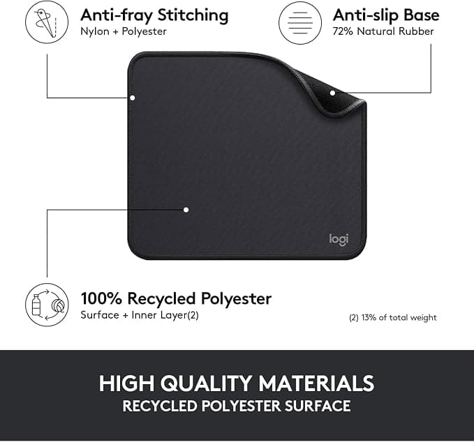 Logitech Studio Series Mouse Pad — Spill-resistant, Anti-slip Rubber Base, Graphite
