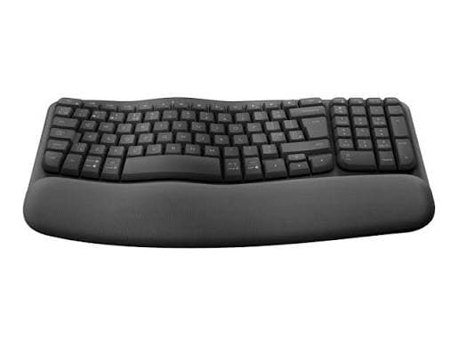 Logitech Wave Keys Wireless Ergonomic Keyboard — Bluetooth/Bolt, Cushioned Palm Rest, Quiet (920-012334)