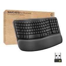 Logitech Wave Keys Wireless Ergonomic Keyboard — Bluetooth/Bolt, Cushioned Palm Rest, Quiet (920-012334)