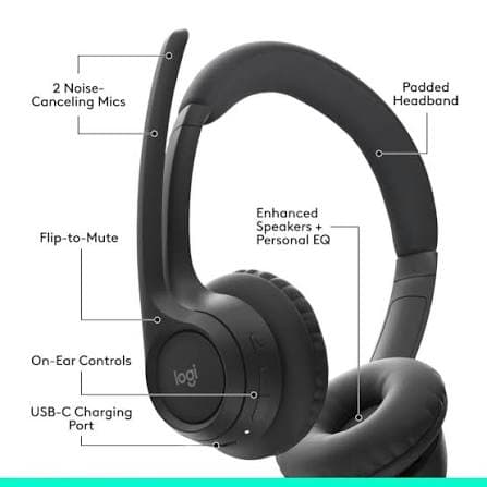 Logitech Zone 300 Wireless Headset — Bluetooth 5.3, Noise-cancelling Mic, 16h, Black (981-001407)