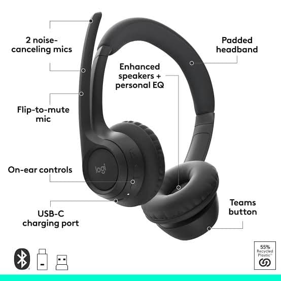 Logitech Zone 305 Wireless Business Headset — Bluetooth + USB Receiver, Noise-cancelling Mic, 16h (981-001453)