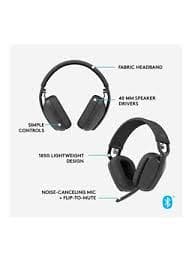 Logitech Zone Vibe 100 Wireless Headset — Bluetooth, Lightweight, Noise-cancelling Mic, Graphite (981-001213)