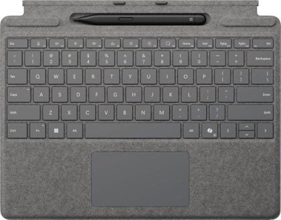 Microsoft Surface Pro Keyboard with Slim Pen (2nd Edition) — Backlit, Copilot Key, Alcantara, Pen Storage & Charging, Platinum (8X6-00214)