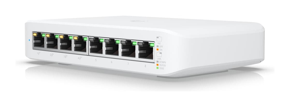 Ubiquiti UniFi Switch Lite 8 PoE — 8× GbE (4 PoE+), 52W, Desktop/Wall (USW-LITE-8-POE)