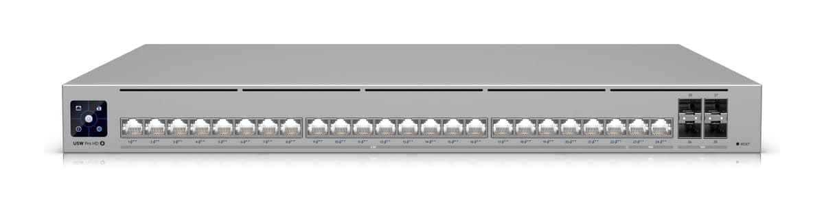 Ubiquiti UniFi Switch Pro HD 24 PoE — 22× 2.5GbE + 2× 10GbE PoE++, 4× 10G SFP+, 1U (USW-PRO-HD-24-POE)