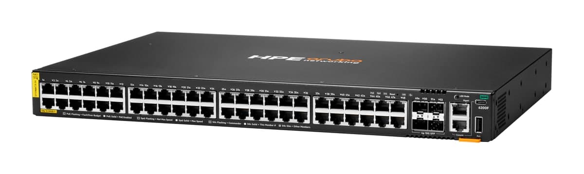 HPE Aruba Networking CX 6200F 48G Class4 PoE 4SFP+ 370W Switch — 48× Gigabit PoE, 4× 10G SFP+ (JL727B)