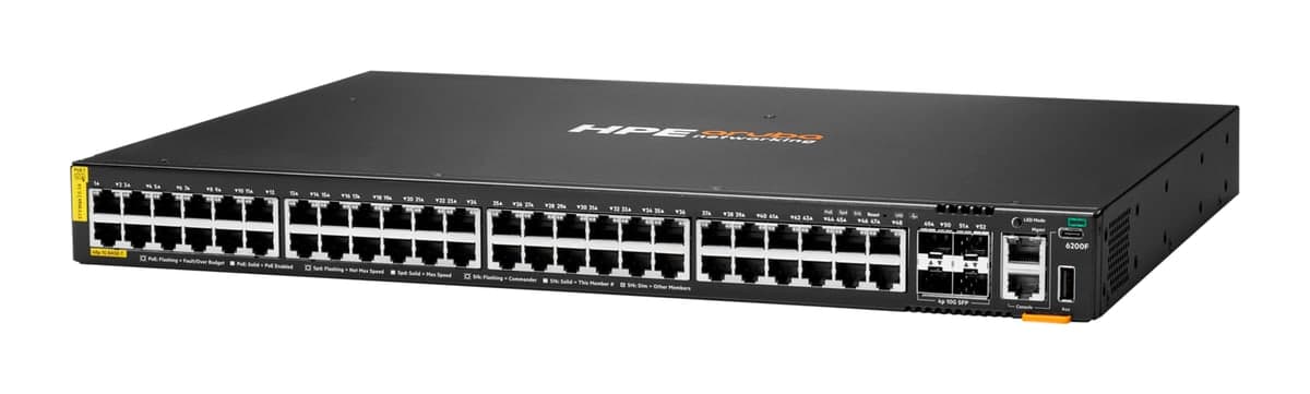 HPE Aruba Networking CX 6200F 48G Class4 PoE 4SFP+ 740W Switch — 48× Gigabit PoE, 4× 10G SFP+ (JL728B)