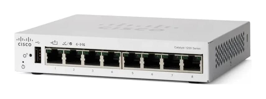Cisco Catalyst 1200 Switch — 8× Gigabit, Desktop, AC or PoE Powered (C1200-8T-D)