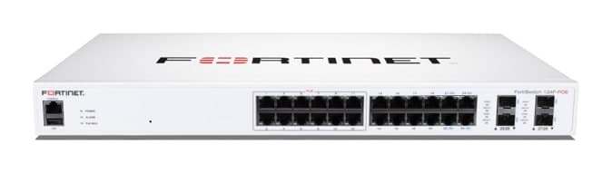 Fortinet FortiSwitch 124F-POE — 24× GE RJ45 (12 PoE+), 4× 10G SFP+, 185W PoE (FS-124F-POE)
