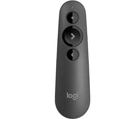 Logitech R500 Laser Presentation Remote — Wireless (USB + Bluetooth), Red Laser, 20m Range, Graphite (910-005843)