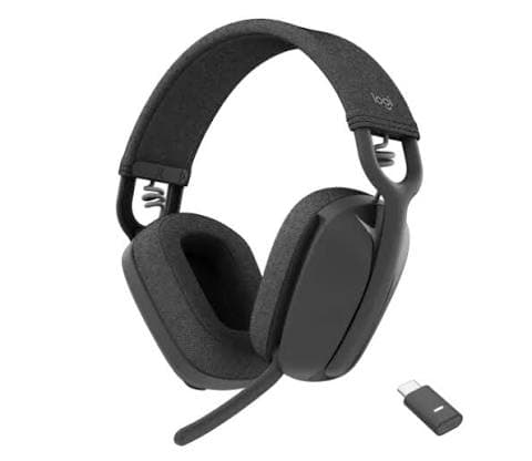 Logitech Zone Vibe Wireless Headset (Microsoft Teams) — Bluetooth 5.2, 40mm Drivers, Flip-to-mute Mic, USB-C Receiver, Graphite (981-001157)