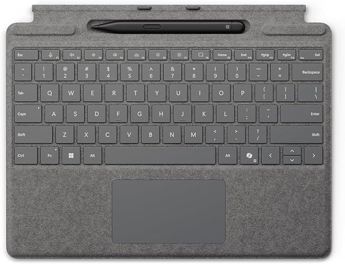 Microsoft Surface Pro Keyboard with Slim Pen (2nd Edition) — Backlit, Copilot Key, Alcantara, Pen Storage & Charging, Platinum (8X6-00214)